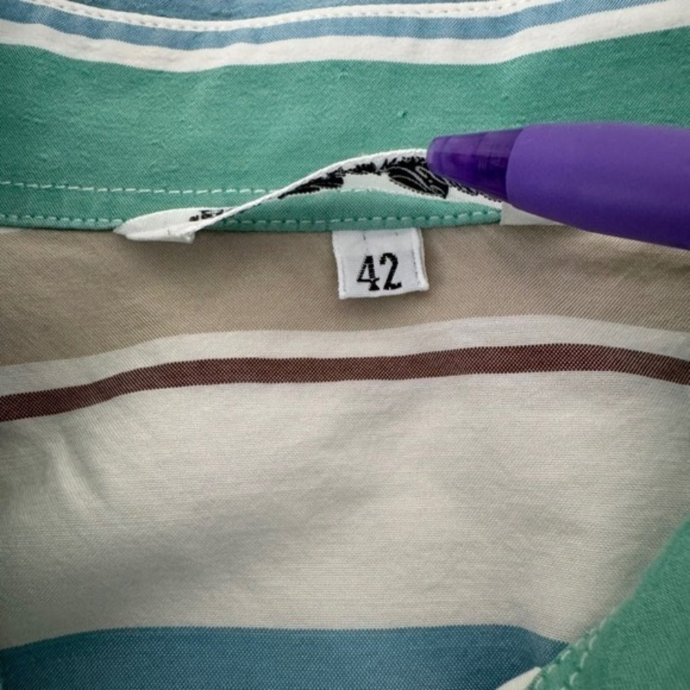 Loro Piana‎ Striped Top Green/Blue/Tan Size 42 (6) Cotton/Silk - Picture 7 of 12